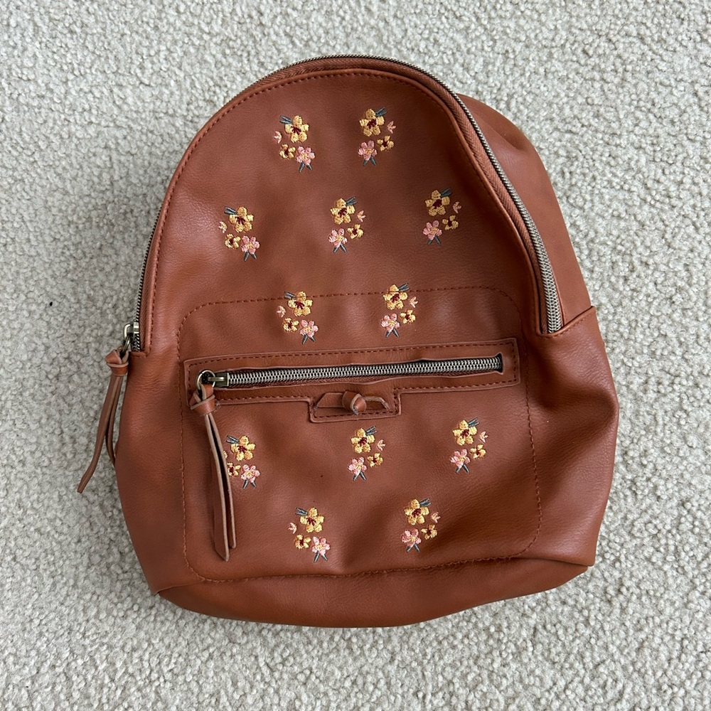 Leather Embroidered Mini Backpack